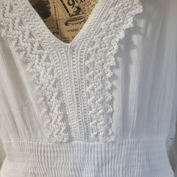 Cute Options White Lace Trim Midi Dress V- Neck  Large - Picture 8 of 14